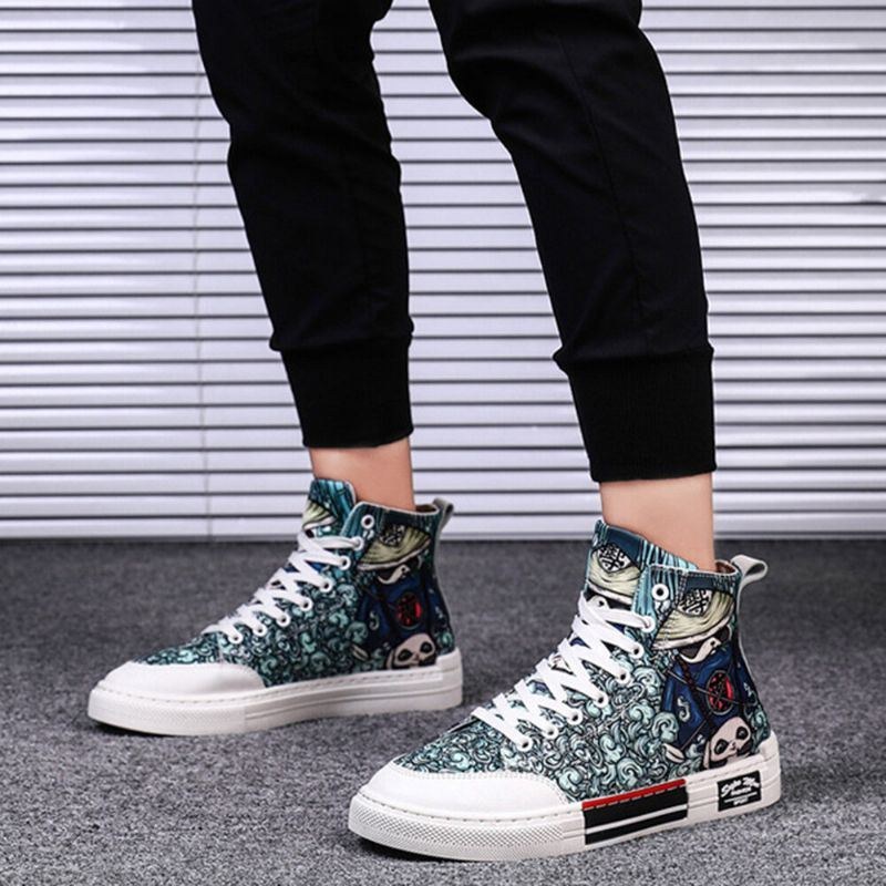 Plus Size Dame Panda Graffiti Comfy Skateboard Canvas Boots