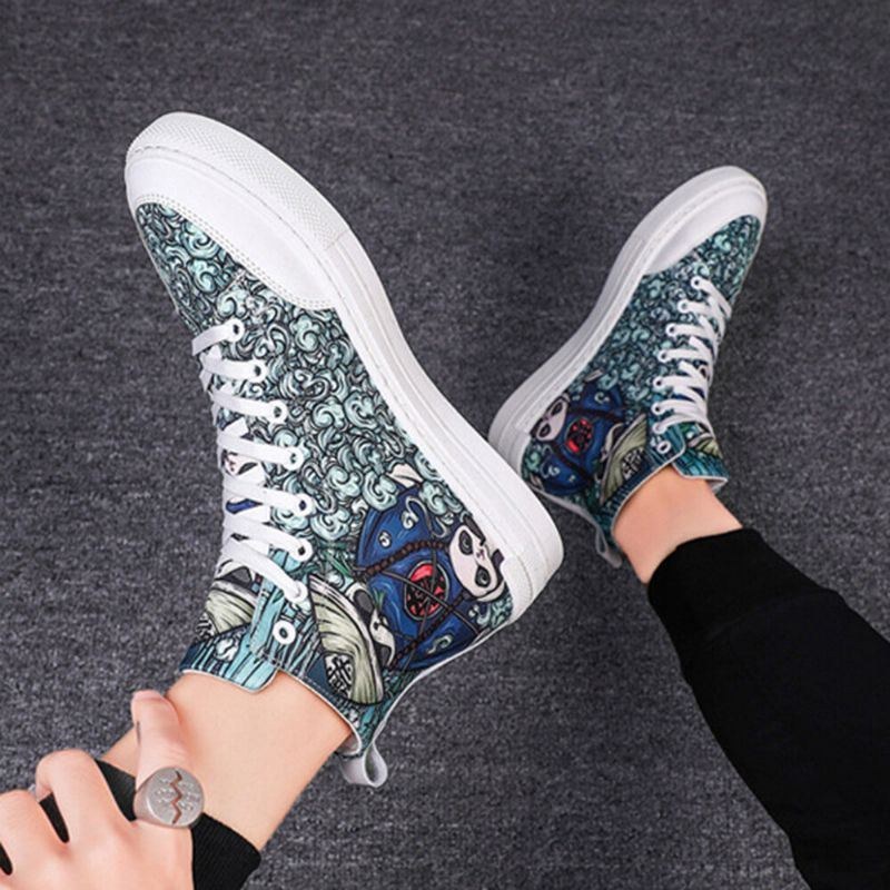 Plus Size Dame Panda Graffiti Comfy Skateboard Canvas Boots