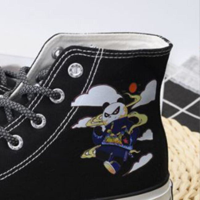 Plus Size Dame Panda Print Comfy Skateboard Canvas Boots