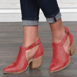 Plus Size Damer Retro Casual Buckle Chunky Heel Ankelstøvler