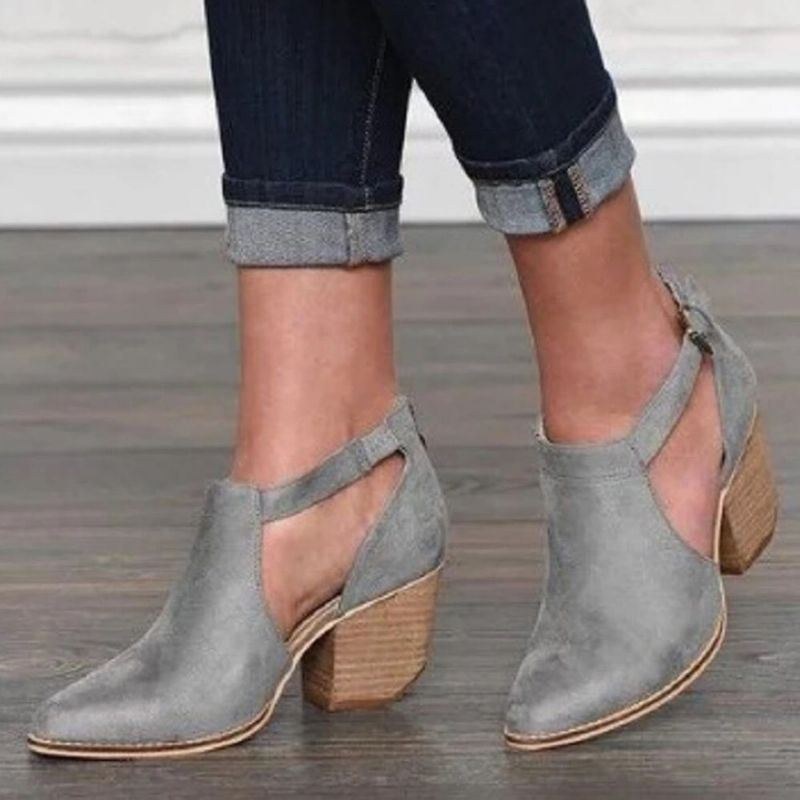 Plus Size Damer Retro Casual Buckle Chunky Heel Ankelstøvler