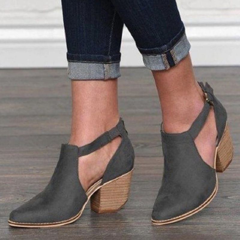 Plus Size Damer Retro Casual Buckle Chunky Heel Ankelstøvler