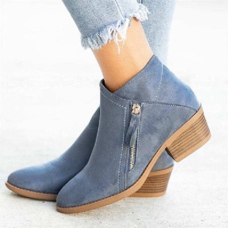 Plus Size Kvinder Casual Lynlås Chunky Heel Korte Enkeltstøvler