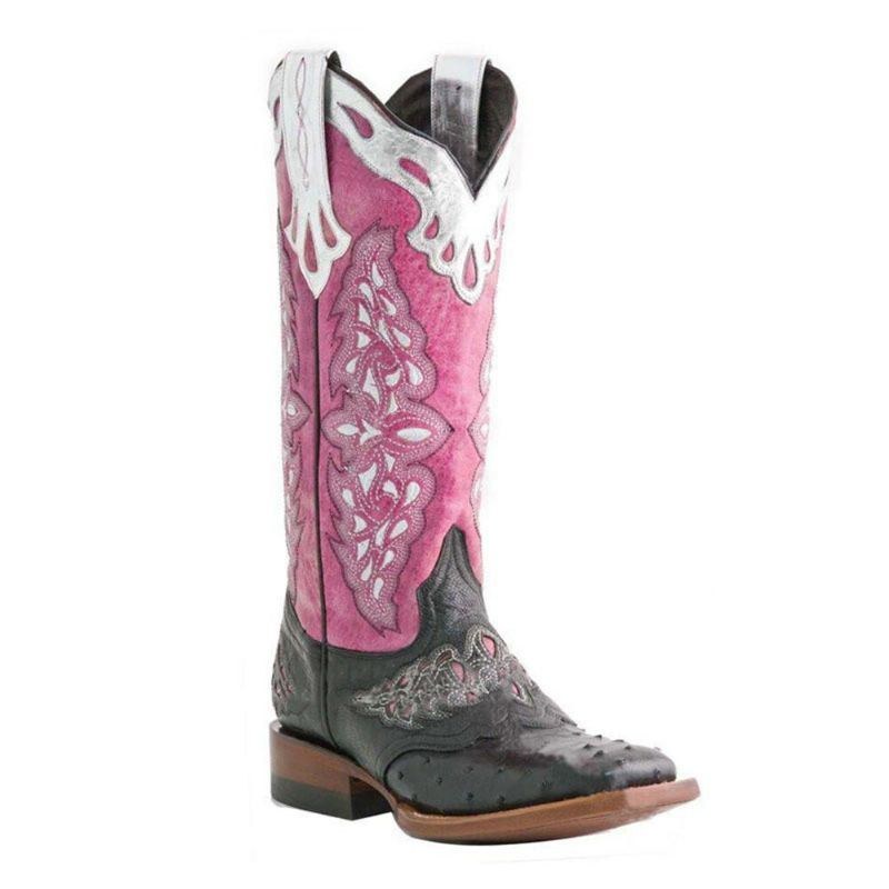 Plus Size Kvinder Retro Blomster Broderede Mid Calf Cowboystøvler