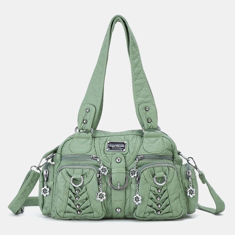 Angel Kiss Kvinder Pu Læder Multi-bære Ensfarvet Mode Casual Skuldertaske Crossbody Bag Håndtaske