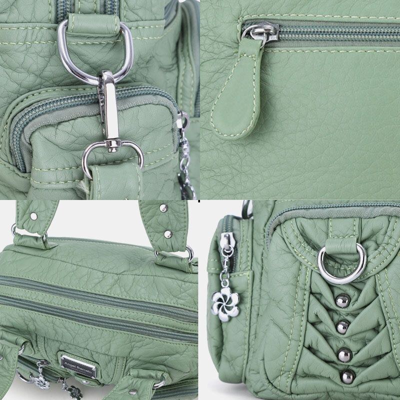 Angel Kiss Kvinder Pu Læder Multi-bære Ensfarvet Mode Casual Skuldertaske Crossbody Bag Håndtaske