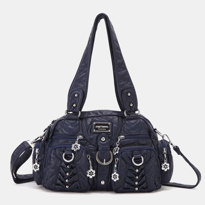 Angel Kiss Kvinder Pu Læder Multi-bære Ensfarvet Mode Casual Skuldertaske Crossbody Bag Håndtaske