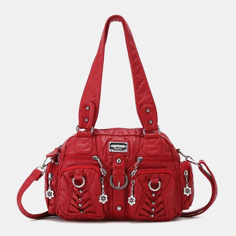 Angel Kiss Kvinder Pu Læder Multi-bære Ensfarvet Mode Casual Skuldertaske Crossbody Bag Håndtaske