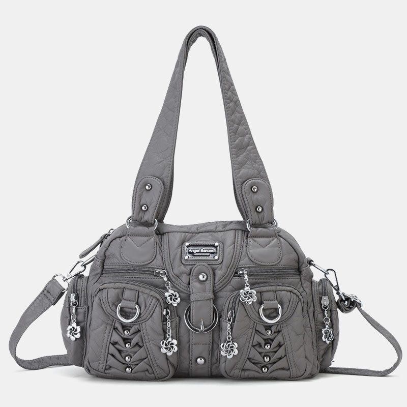 Angel Kiss Kvinder Pu Læder Multi-bære Ensfarvet Mode Casual Skuldertaske Crossbody Bag Håndtaske