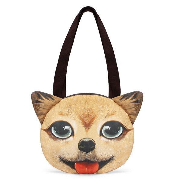 Dame 3d Hund Kat Fisse Face Pung Sød Shopping Tote Skuldertaske