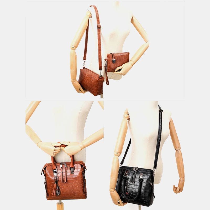 Dame 4 Stk Imiteret Læder Blødt Ensfarvet Jakkesæt Håndtaske Crossbody Taske Clutch Taske Kort Tegnebog