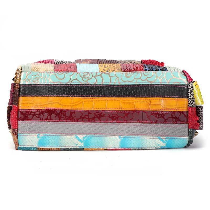 Dame Bohemian Stor Kapacitet Ægte Læder Håndtaske Patchwork Håndlavede Crossbody Tasker