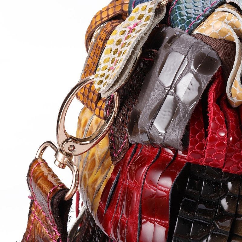 Dame Bohemian Stor Kapacitet Ægte Læder Håndtaske Patchwork Håndlavede Crossbody Tasker