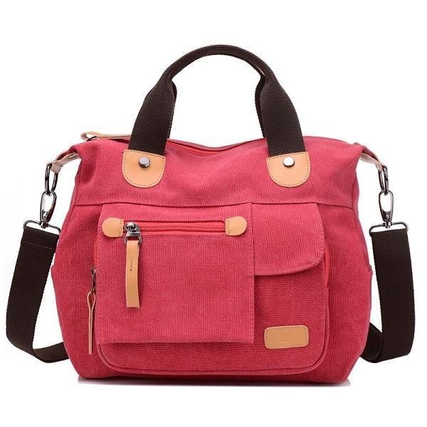 Dame Canvas Casual Stor Kapacitet Funktionel Multi Pocket Håndtaske Skuldertaske Crossbody Taske