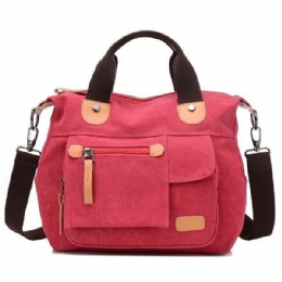 Dame Canvas Casual Stor Kapacitet Funktionel Multi Pocket Håndtaske Skuldertaske Crossbody Taske