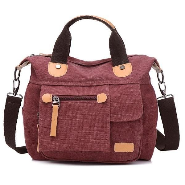 Dame Canvas Casual Stor Kapacitet Funktionel Multi Pocket Håndtaske Skuldertaske Crossbody Taske