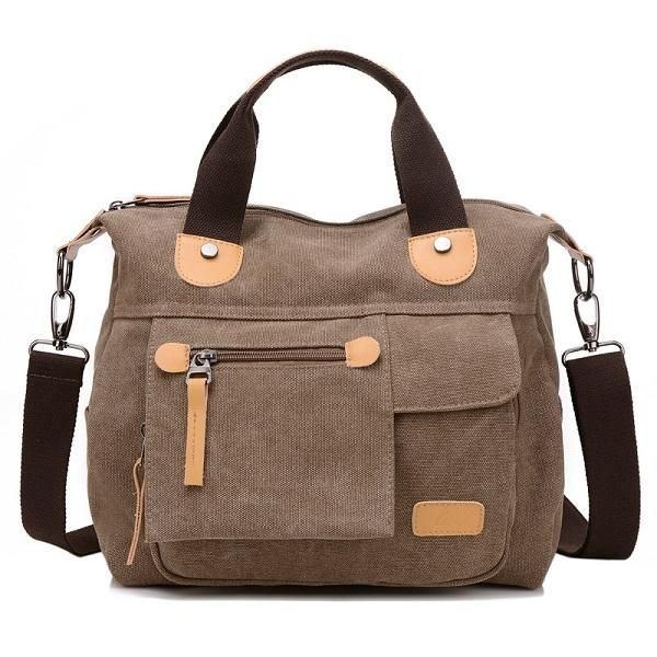 Dame Canvas Casual Stor Kapacitet Funktionel Multi Pocket Håndtaske Skuldertaske Crossbody Taske