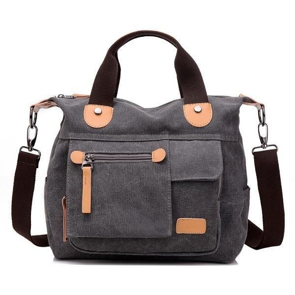 Dame Canvas Casual Stor Kapacitet Funktionel Multi Pocket Håndtaske Skuldertaske Crossbody Taske