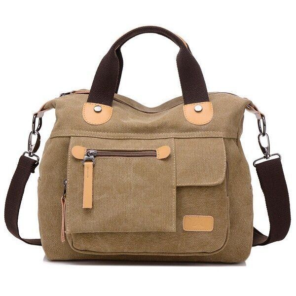 Dame Canvas Casual Stor Kapacitet Funktionel Multi Pocket Håndtaske Skuldertaske Crossbody Taske