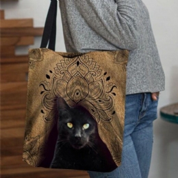 Dame Canvas Cute Black Cat Pattern Håndtaske Tote Skuldertaske