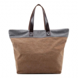 Dame Canvas Hit Color Tote Bag Casual Håndtaske Skuldertaske