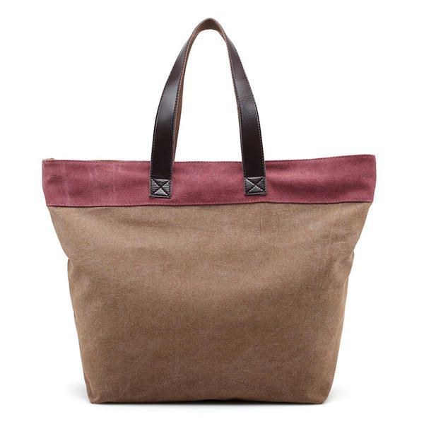 Dame Canvas Hit Color Tote Bag Casual Håndtaske Skuldertaske