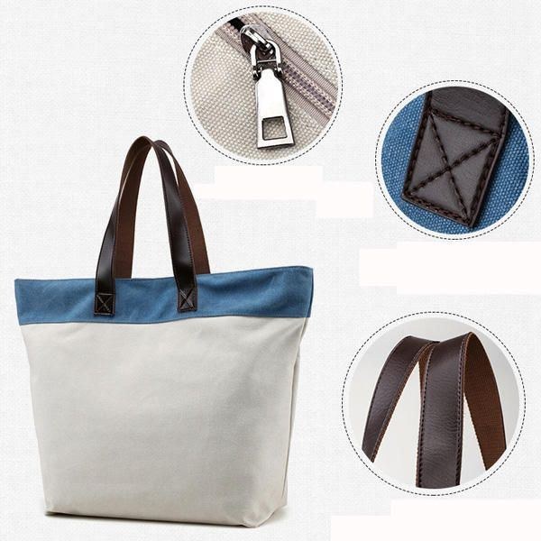 Dame Canvas Hit Color Tote Bag Casual Håndtaske Skuldertaske