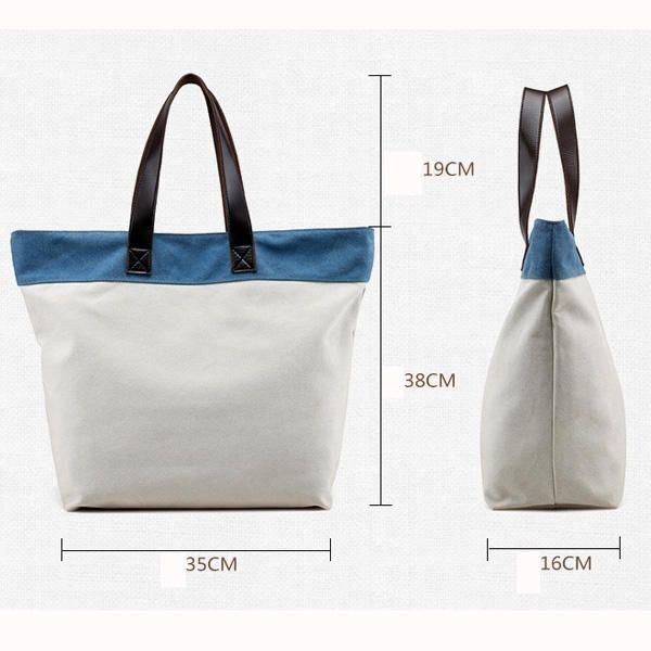 Dame Canvas Hit Color Tote Bag Casual Håndtaske Skuldertaske