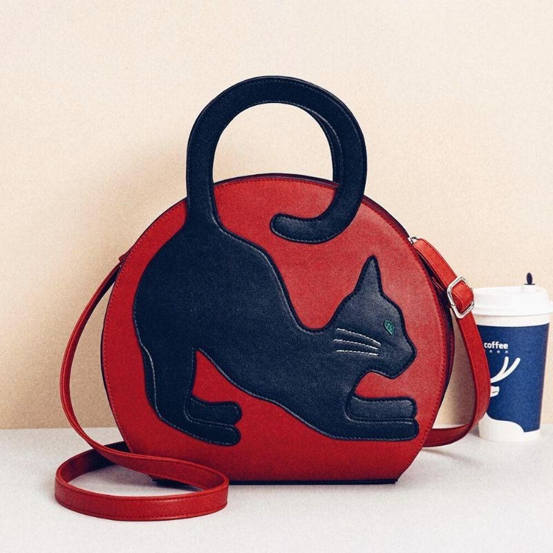 Dame Cute Cat Pattern Expandable Handbag Crossbody Bag Modetaske