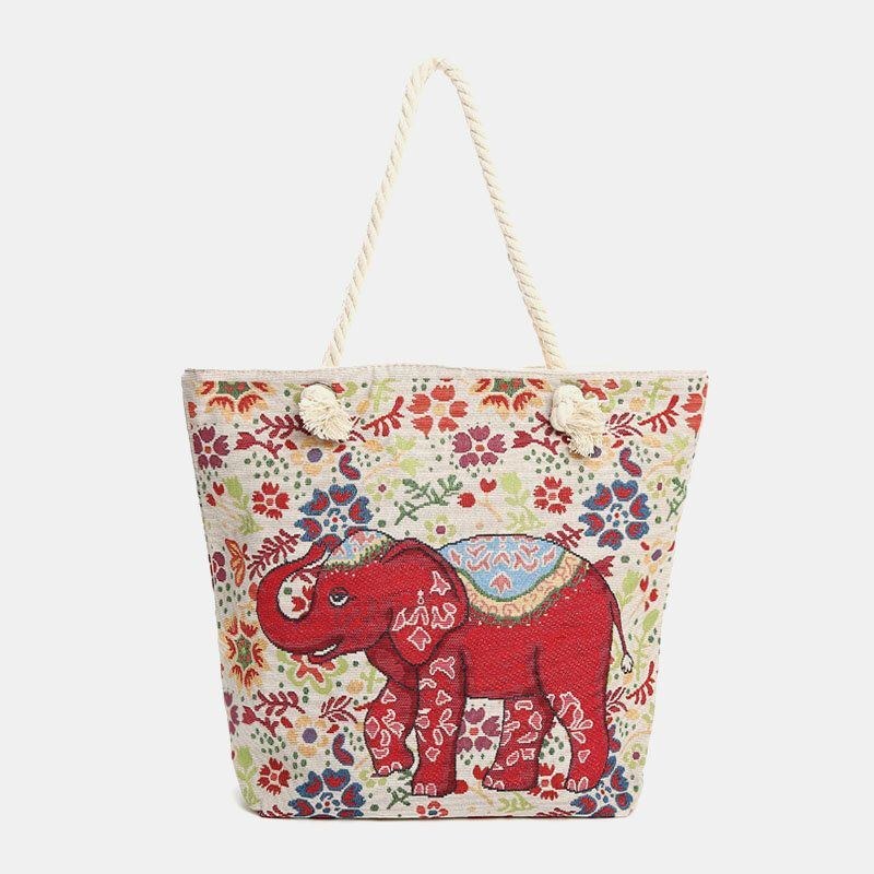 Dame Elephant Printet National Tote Håndtaske Med Stor Kapacitet