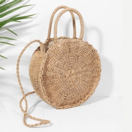 Dame Håndvævet Taske Rund Rattan Straw Bohemia Style Beach Circle Strandtasker