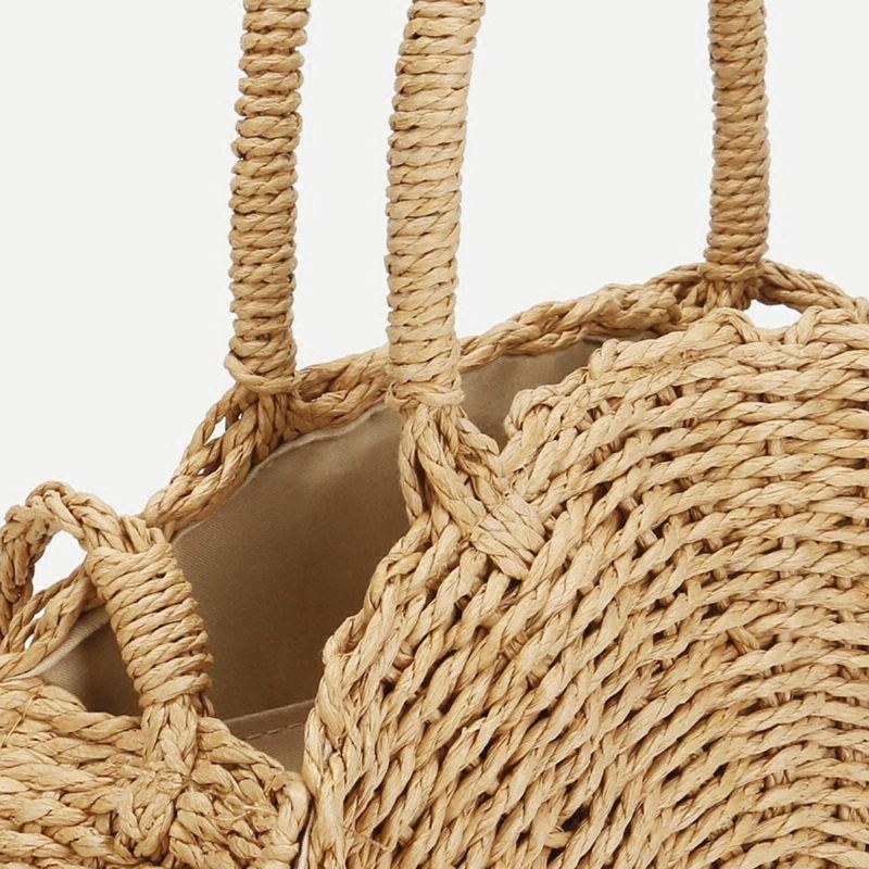 Dame Håndvævet Taske Rund Rattan Straw Bohemia Style Beach Circle Strandtasker