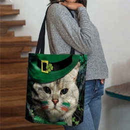 Dame Kløver Kat Mønster Print Happy St Patrick Day Skuldertaske Håndtaske Tote