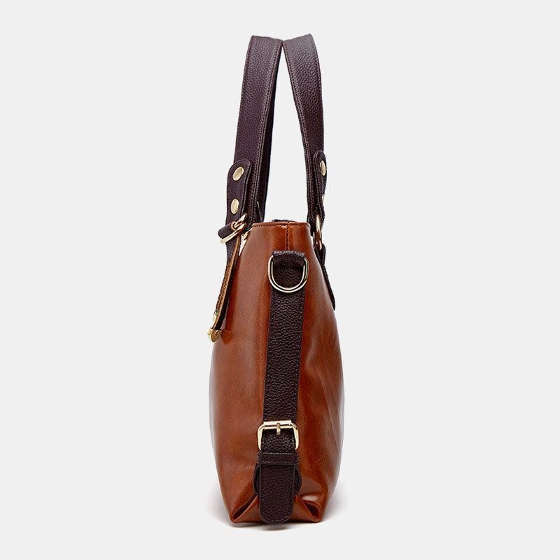 Dame Kunstlæder Retro Litchi-mønster Håndtaske Med Stor Kapacitet Skuldertaske Crossbody-taske Tote