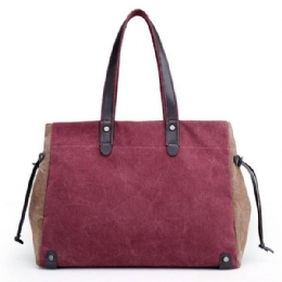 Dame Kvalitet Canvas Casual Stor Kapacitet Color Block Tote Bag Håndtaske