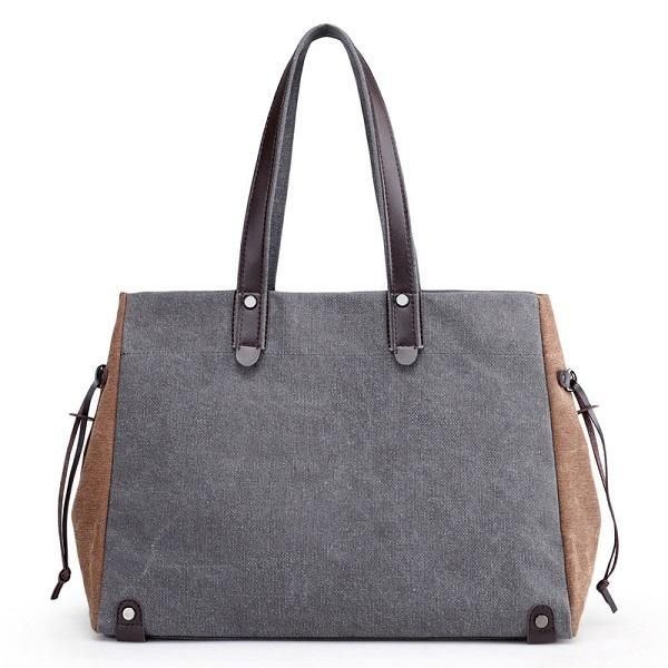 Dame Kvalitet Canvas Casual Stor Kapacitet Color Block Tote Bag Håndtaske