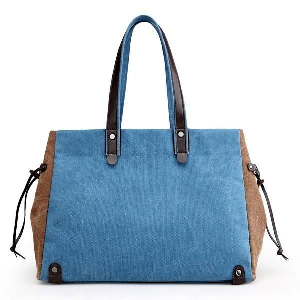 Dame Kvalitet Canvas Casual Stor Kapacitet Color Block Tote Bag Håndtaske