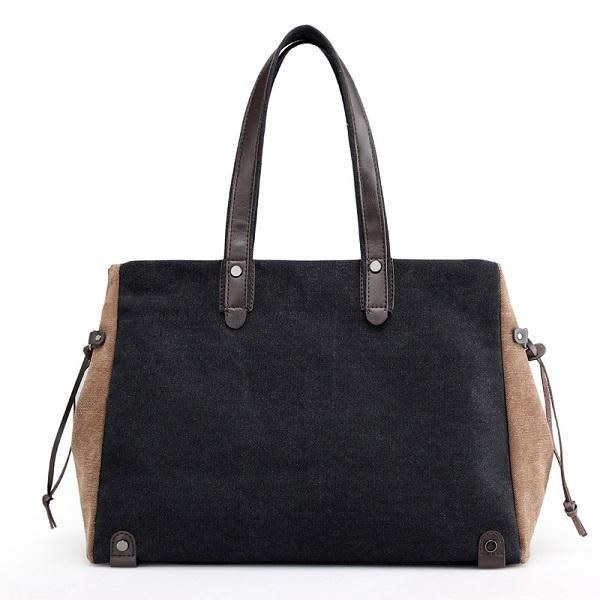 Dame Kvalitet Canvas Casual Stor Kapacitet Color Block Tote Bag Håndtaske