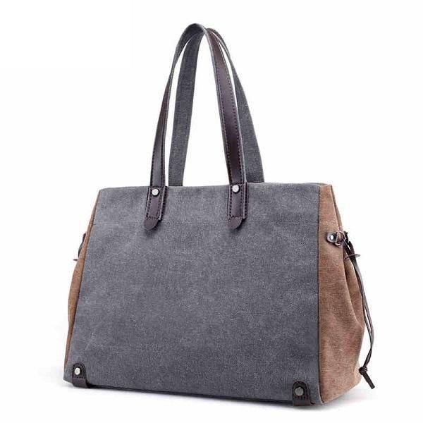 Dame Kvalitet Canvas Casual Stor Kapacitet Color Block Tote Bag Håndtaske