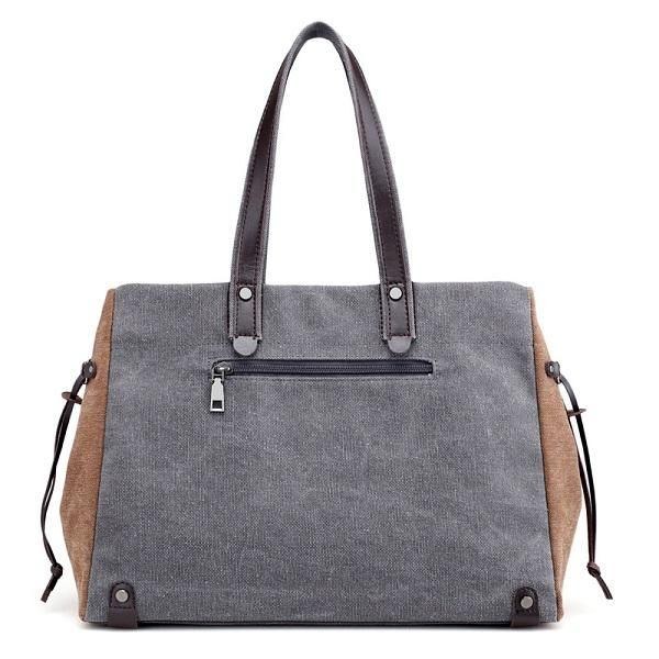 Dame Kvalitet Canvas Casual Stor Kapacitet Color Block Tote Bag Håndtaske