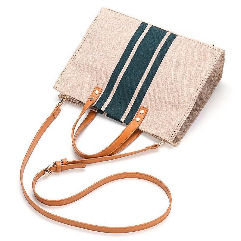 Dame Linen Fritid Håndtaske Med Stor Kapacitet Crossbody-taske