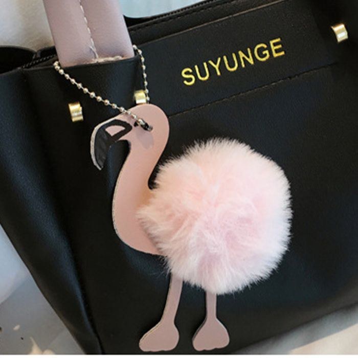 Dame Mode Håndtaske Crossbody Taske Skuldertaske Flamingo Vedhæng Tå