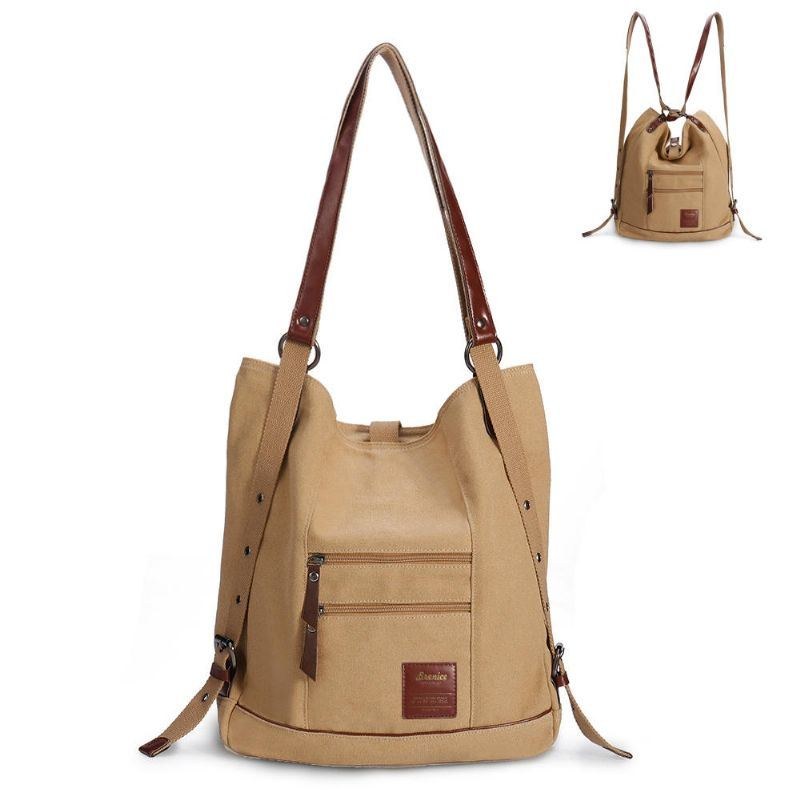 Dame Multi-carry Casual Canvas Håndtaske Skuldertaske Satchel Rygsæk