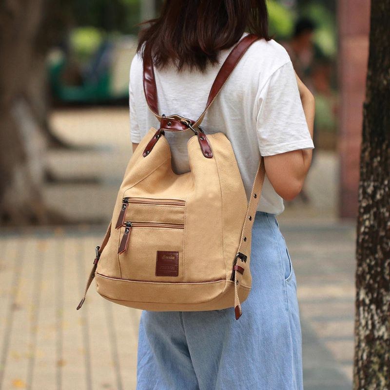 Dame Multi-carry Casual Canvas Håndtaske Skuldertaske Satchel Rygsæk