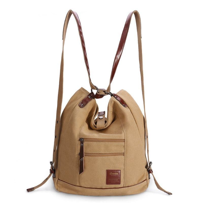 Dame Multi-carry Casual Canvas Håndtaske Skuldertaske Satchel Rygsæk