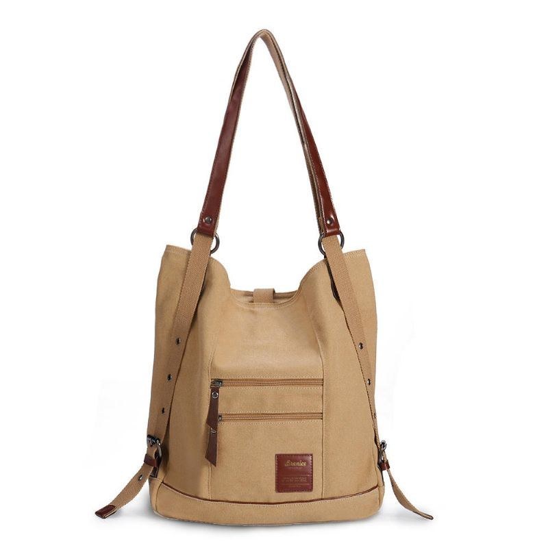 Dame Multi-carry Casual Canvas Håndtaske Skuldertaske Satchel Rygsæk