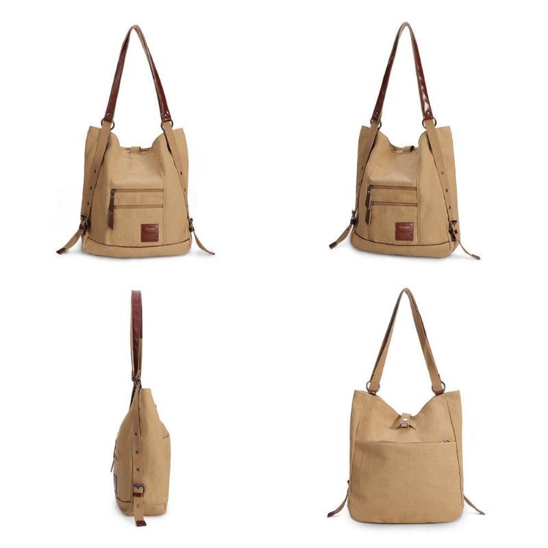 Dame Multi-carry Casual Canvas Håndtaske Skuldertaske Satchel Rygsæk