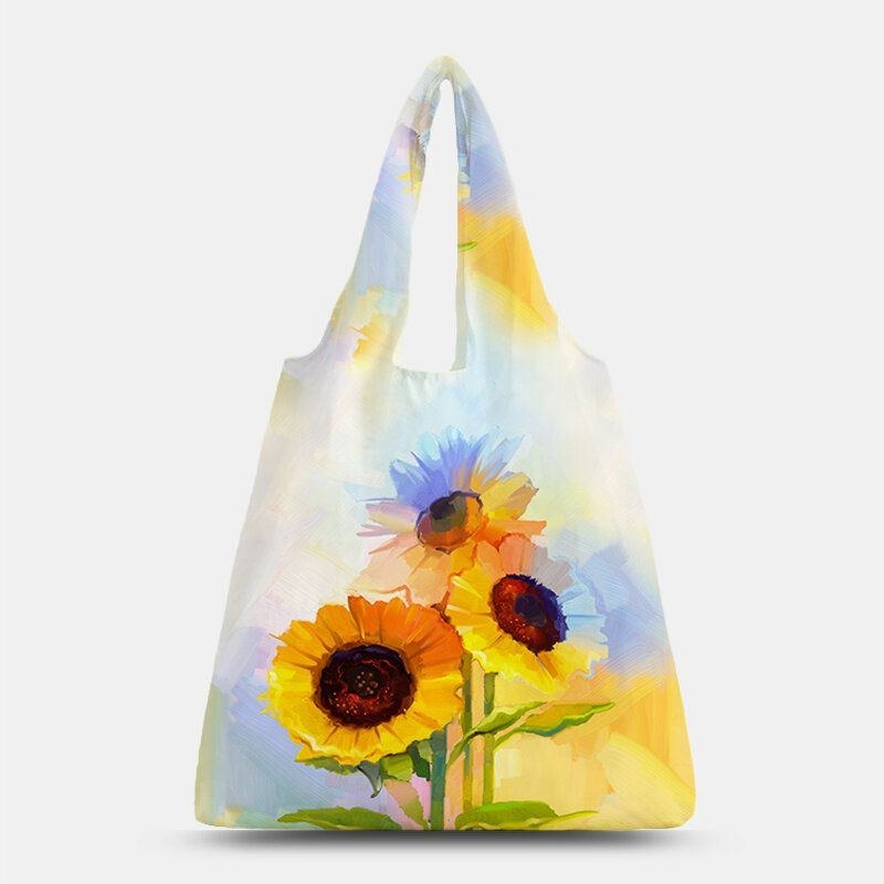 Dame Nylon Tie Dye Solsikkemønster Print Sommertaske Skuldertaske Håndtaske Tote