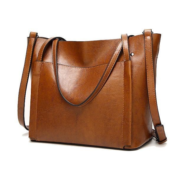 Dame Olie Læder Tote Håndtasker Vintage Skuldertasker Kapacitet Crossbody Tasker