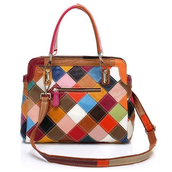 Dame Patchwork Koskind Farverig Håndtaske